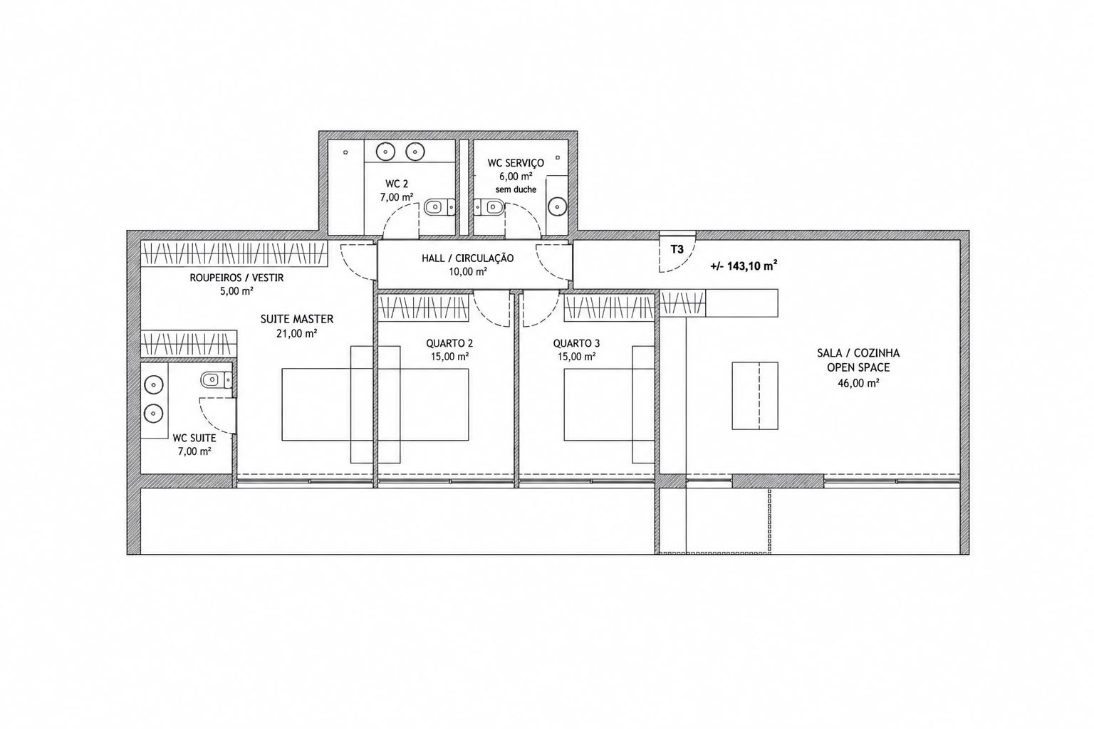 Planta de referência do apartamento T3